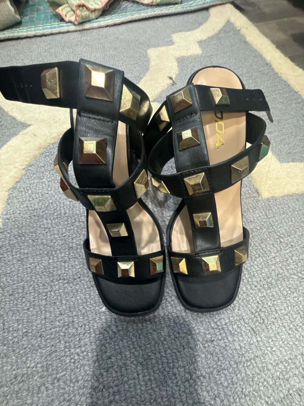 Soda Shoes Women Upton-S Black Multi-Strap Open Square Toe Fisherman Studded Blo